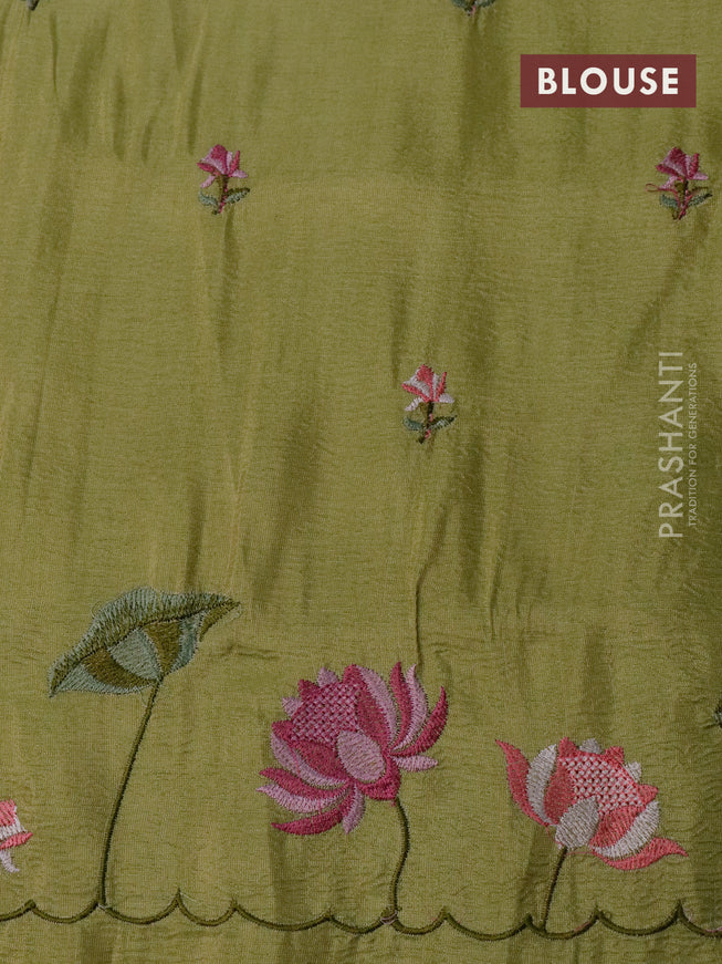 Crush tissue saree pista green with embroidery work buttas and floral embroidery work border