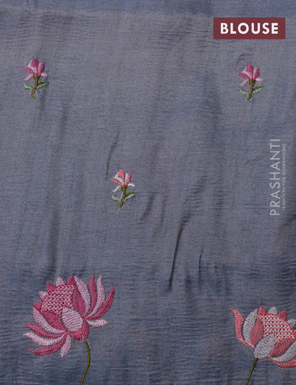 Crush tissue saree grey and dark grey with embroidery work buttas and floral embroidery work border