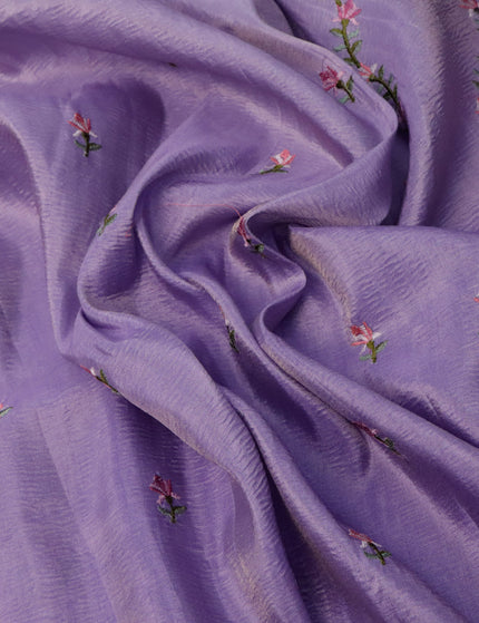 Crush tissue saree lavender with embroidery work buttas and floral embroidery work border