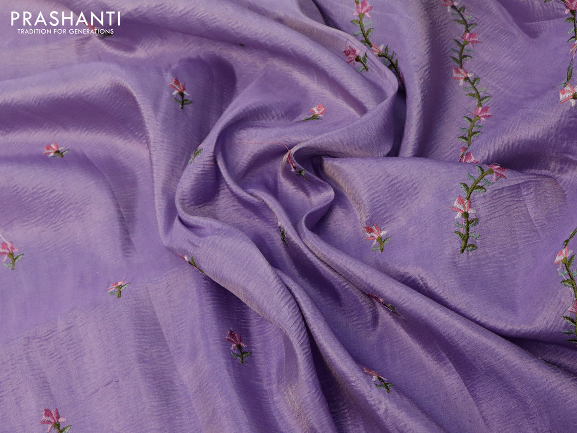 Crush tissue saree lavender with embroidery work buttas and floral embroidery work border