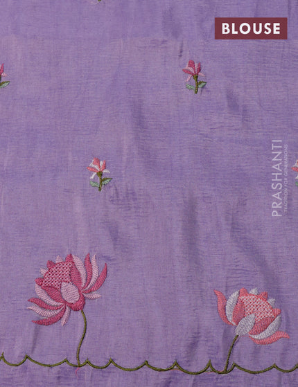 Crush tissue saree lavender with embroidery work buttas and floral embroidery work border