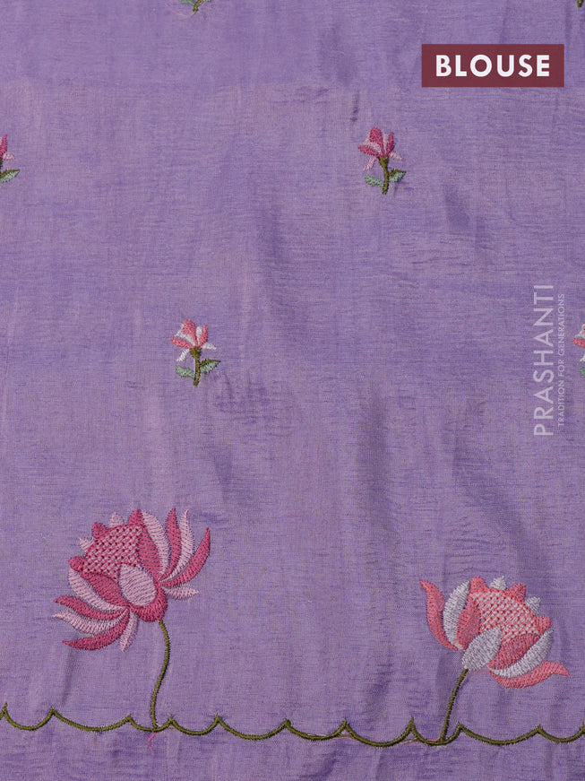 Crush tissue saree lavender with embroidery work buttas and floral embroidery work border