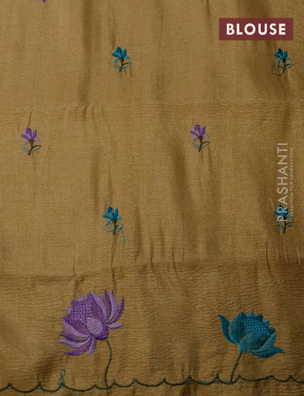 Crush tissue saree beige and elaichi green shade with embroidery work buttas and floral embroidery work border