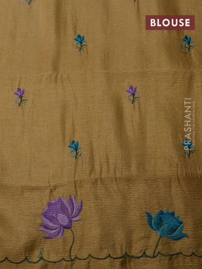 Crush tissue saree beige and elaichi green shade with embroidery work buttas and floral embroidery work border