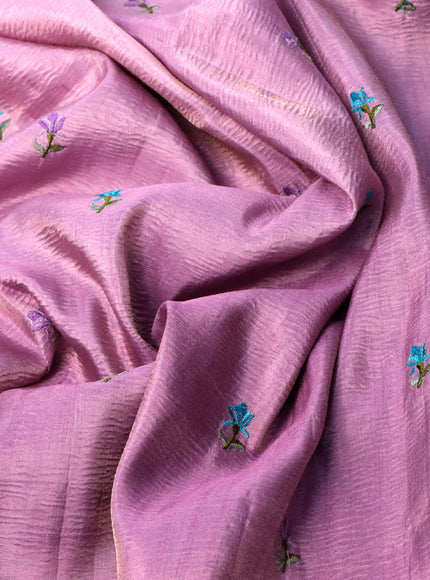 Crush tissue saree mauve pink with embroidery work buttas and floral embroidery work border