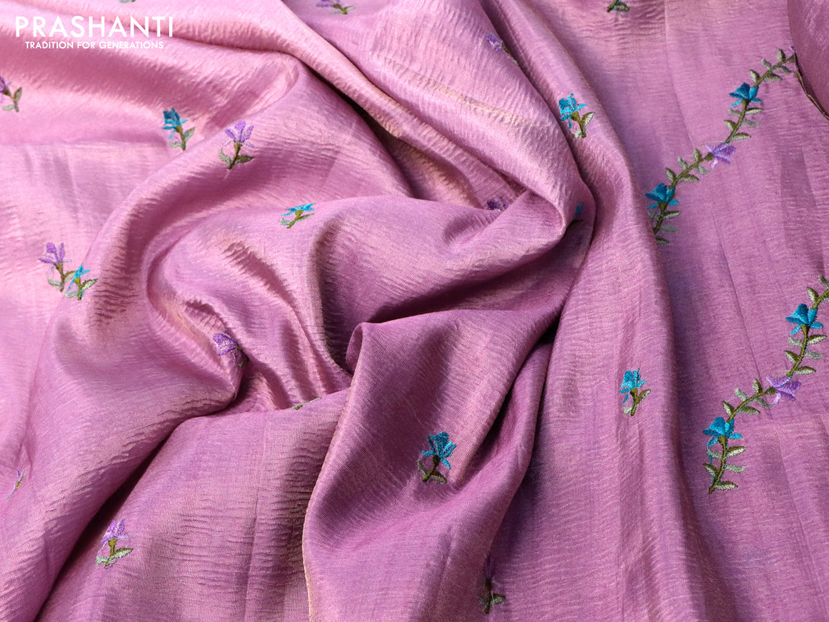 Crush tissue saree mauve pink with embroidery work buttas and floral embroidery work border