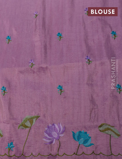 Crush tissue saree mauve pink with embroidery work buttas and floral embroidery work border