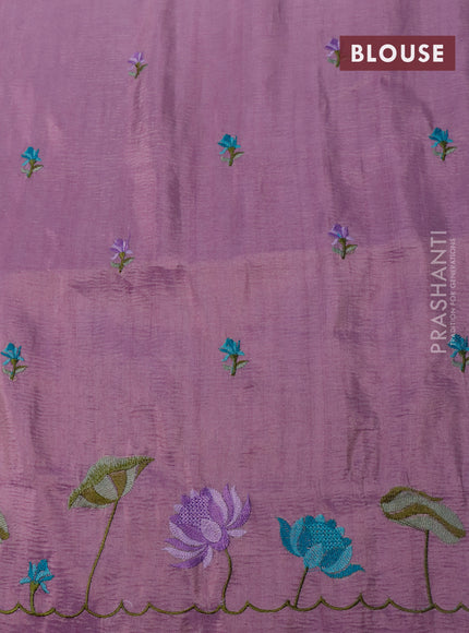 Crush tissue saree mauve pink with embroidery work buttas and floral embroidery work border