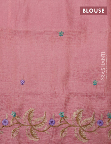 Crush tissue saree peach pink with embroidery work buttas and floral embroidery work border