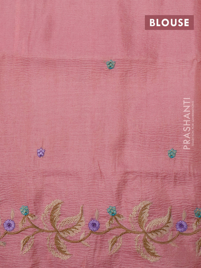 Crush tissue saree peach pink with embroidery work buttas and floral embroidery work border