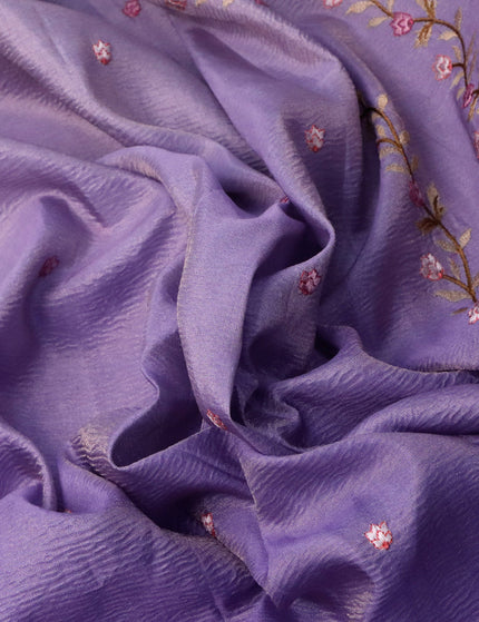 Crush tissue saree lavender with embroidery work buttas and floral embroidery work border