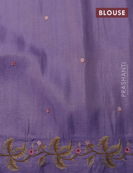 Crush tissue saree lavender with embroidery work buttas and floral embroidery work border