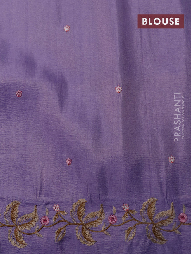 Crush tissue saree lavender with embroidery work buttas and floral embroidery work border