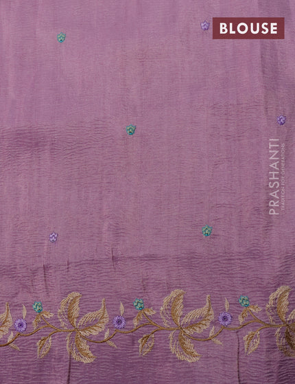 Crush tissue saree mauve pink with embroidery work buttas and floral embroidery work border