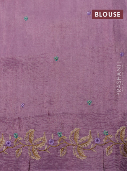 Crush tissue saree mauve pink with embroidery work buttas and floral embroidery work border