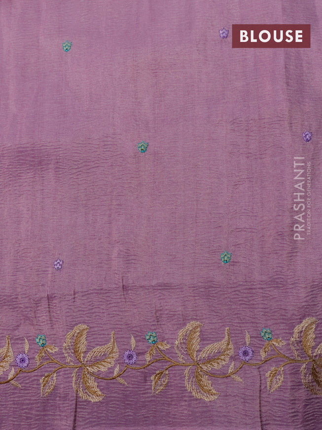 Crush tissue saree mauve pink with embroidery work buttas and floral embroidery work border