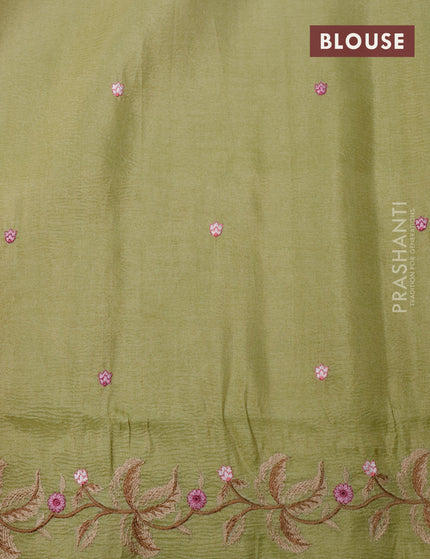 Crush tissue saree pista green with embroidery work buttas and floral embroidery work border