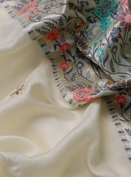 Raw silk saree cream with thread & zari woven buttas and zari woven floral paithani border