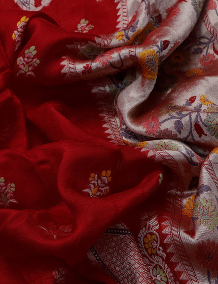 Raw silk saree red with thread & zari woven buttas and zari woven floral paithani border