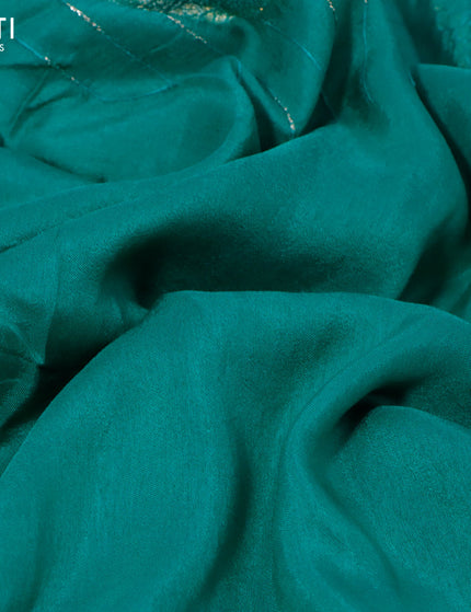 Raw silk saree teal green and navy blue with zari buttas and beaded work border