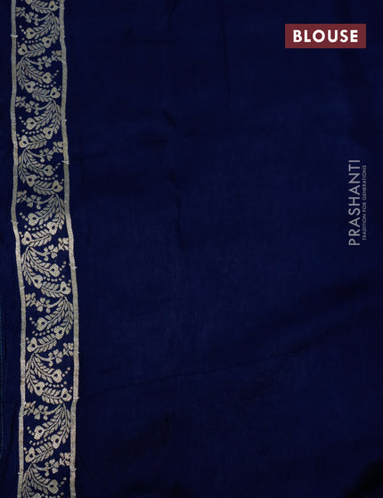 Raw silk saree teal green and navy blue with zari buttas and beaded work border