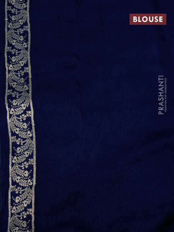 Raw silk saree teal green and navy blue with zari buttas and beaded work border