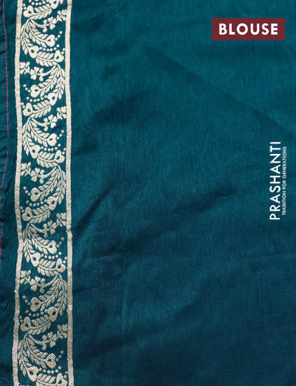 Raw silk saree pink and dark peacock green with zari buttas and beaded work border