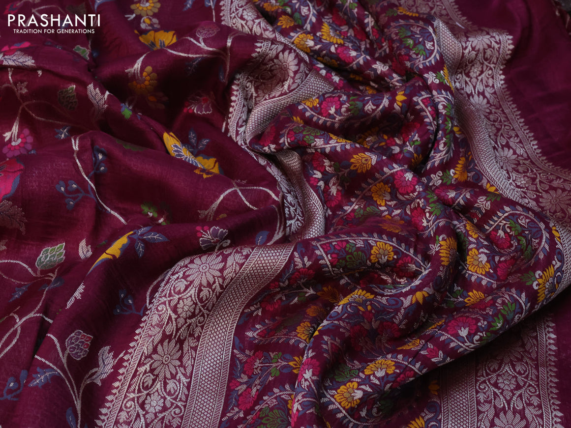 Raw silk saree purple with allover thread & zari woven floral weaves and zari woven border