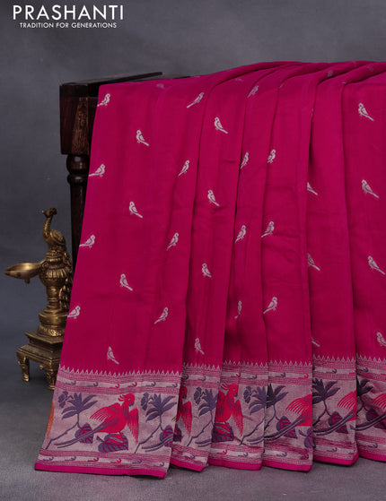 Raw silk saree pink with zari woven buttas and zari woven paithani style border