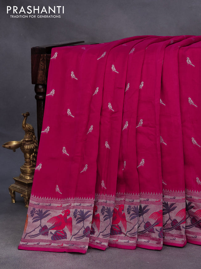 Raw silk saree pink with zari woven buttas and zari woven paithani style border