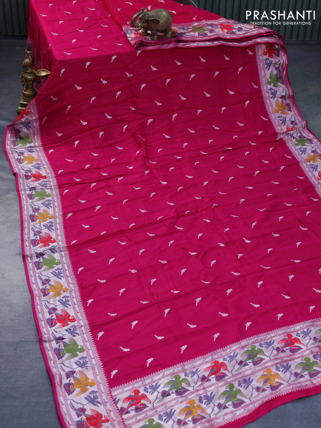 Raw silk saree pink with zari woven buttas and zari woven paithani style border