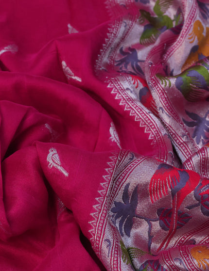 Raw silk saree pink with zari woven buttas and zari woven paithani style border