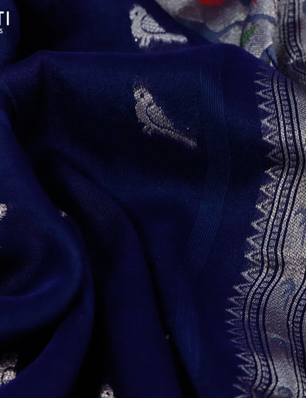 Raw silk saree navy blue and teal green with zari woven buttas and zari woven paithani style border