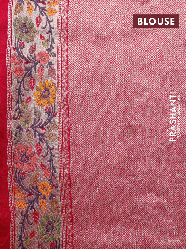 Raw silk saree pink with allover zari weaves and zari woven floral paithani border