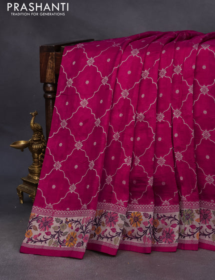 Raw silk saree pink with allover zari weaves and zari woven floral paithani border