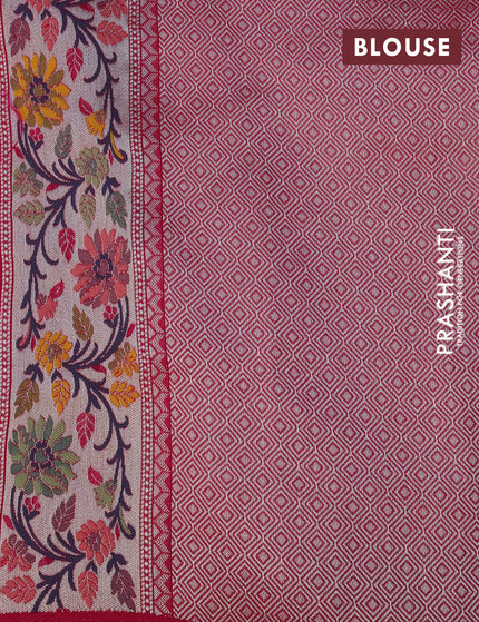 Raw silk saree pink with allover zari weaves and zari woven floral paithani border