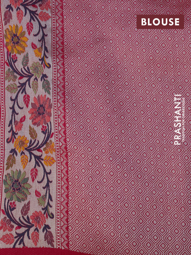 Raw silk saree pink with allover zari weaves and zari woven floral paithani border