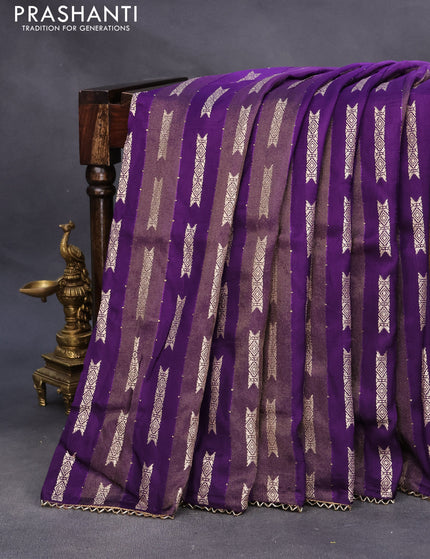 Raw silk saree violet and deep purple with allover sequin work & butta weaves and beaded work border