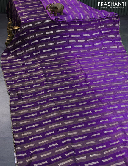 Raw silk saree violet and deep purple with allover sequin work & butta weaves and beaded work border