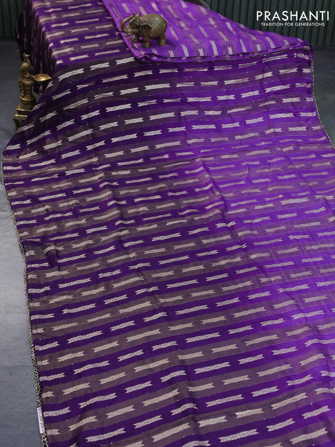 Raw silk saree violet and deep purple with allover sequin work & butta weaves and beaded work border