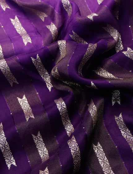 Raw silk saree violet and deep purple with allover sequin work & butta weaves and beaded work border