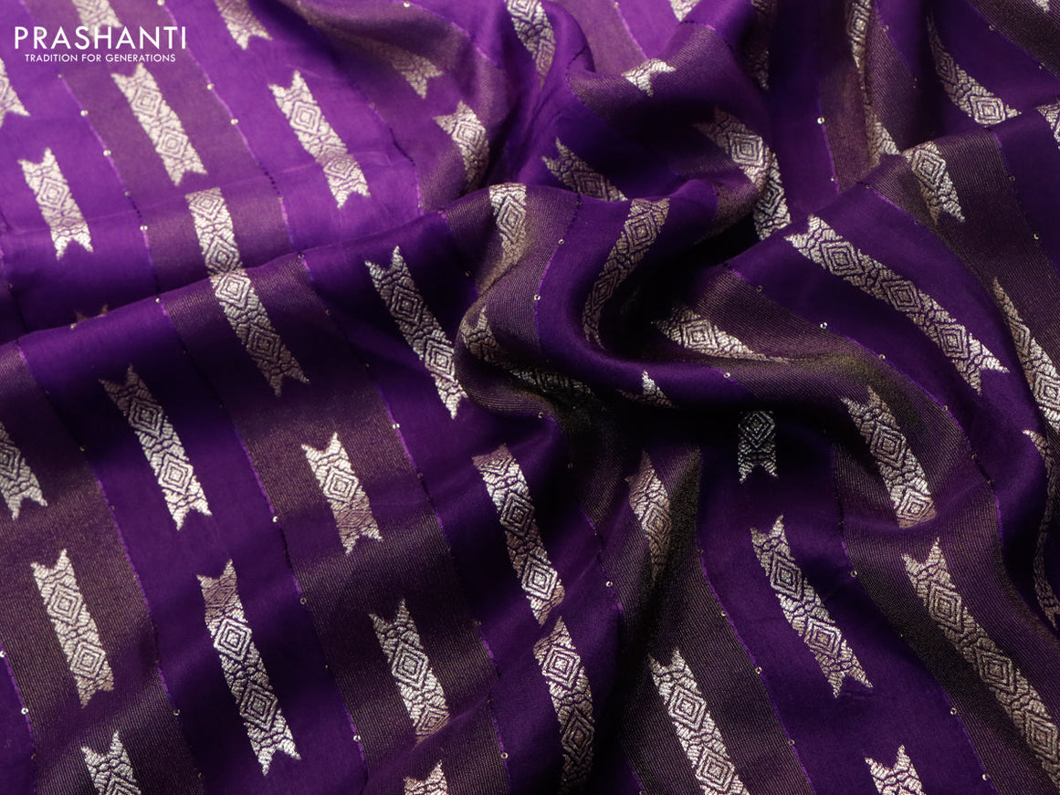 Raw silk saree violet and deep purple with allover sequin work & butta weaves and beaded work border