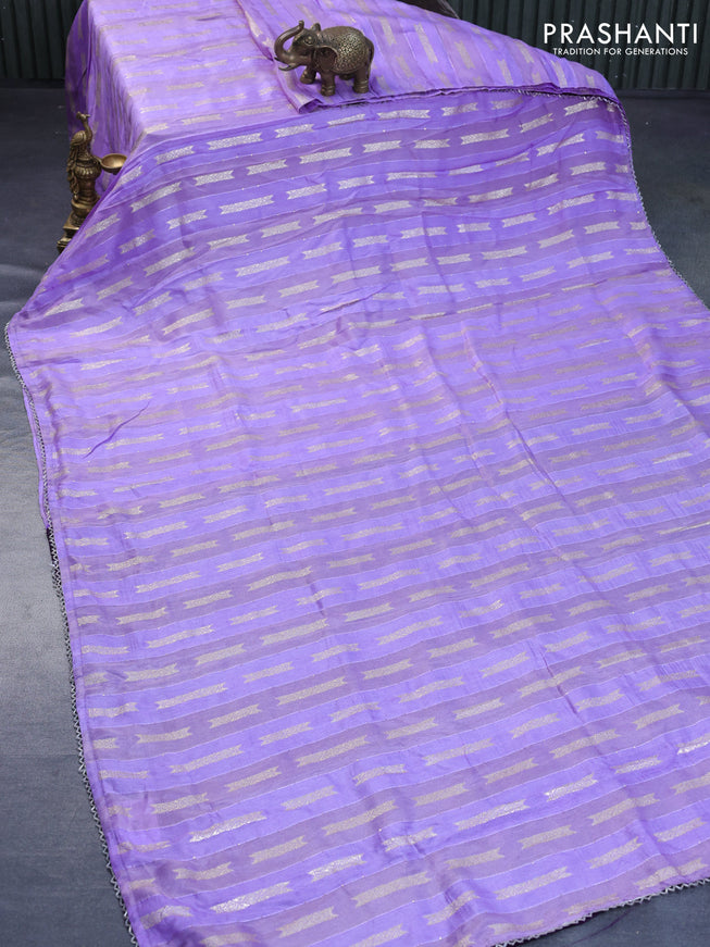 Raw silk saree lavender and deep purple with allover sequin work & butta weaves and beaded work border