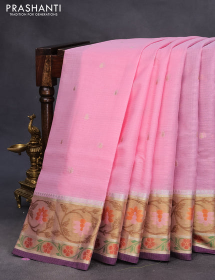 Zari kota saree light pink and wine shade with zari woven buttas and zari woven floral design border