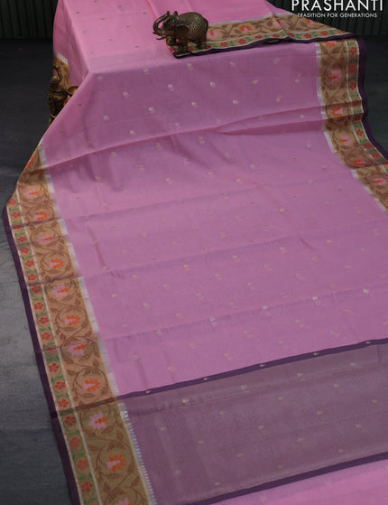 Zari kota saree light pink and wine shade with zari woven buttas and zari woven floral design border