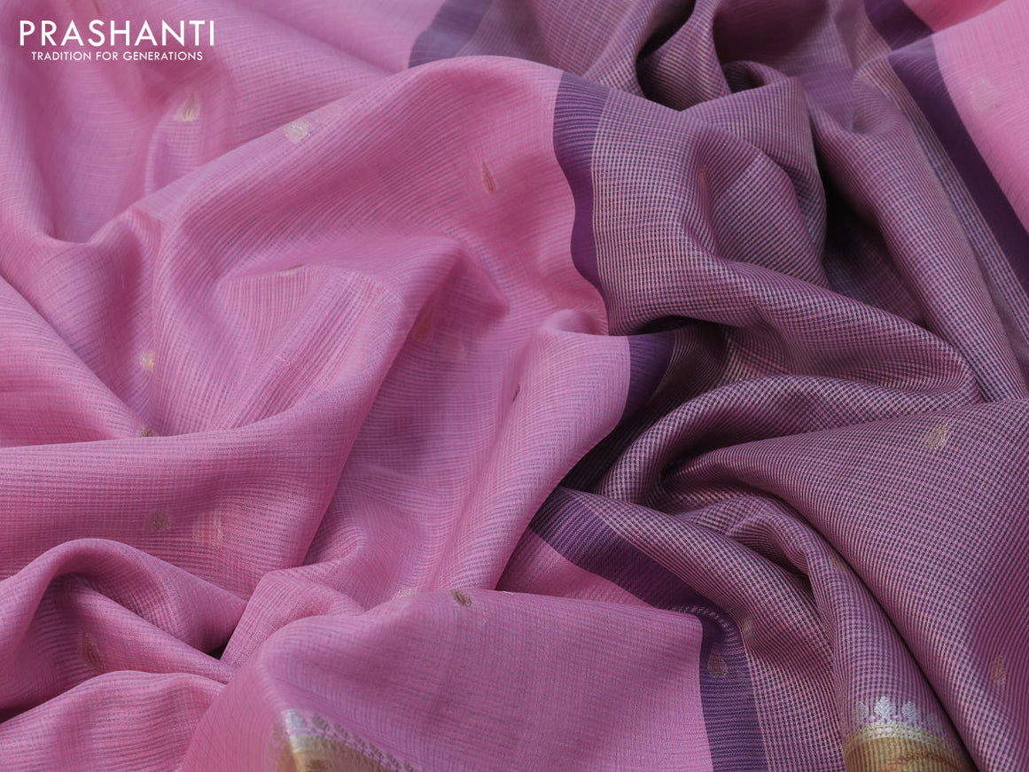 Zari kota saree light pink and wine shade with zari woven buttas and zari woven floral design border