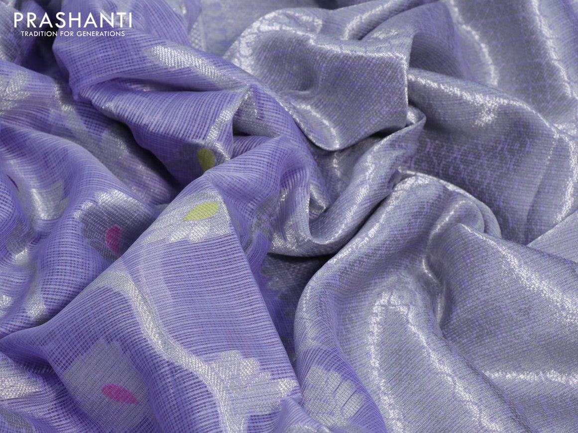 Zari kota saree lavender and violet with allover thread & silver floral zari weaves and silver zari woven border