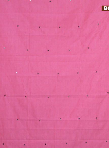 Poly cotton saree pink and black with mirror & embroidery work and block printed border with separate blouse