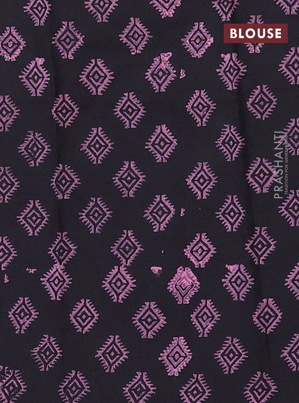 Poly cotton saree pink and black with mirror & embroidery work and block printed border with separate blouse