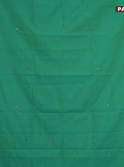 Poly cotton saree dual shade of green and red with mirror & embroidery work and block printed border with separate blouse